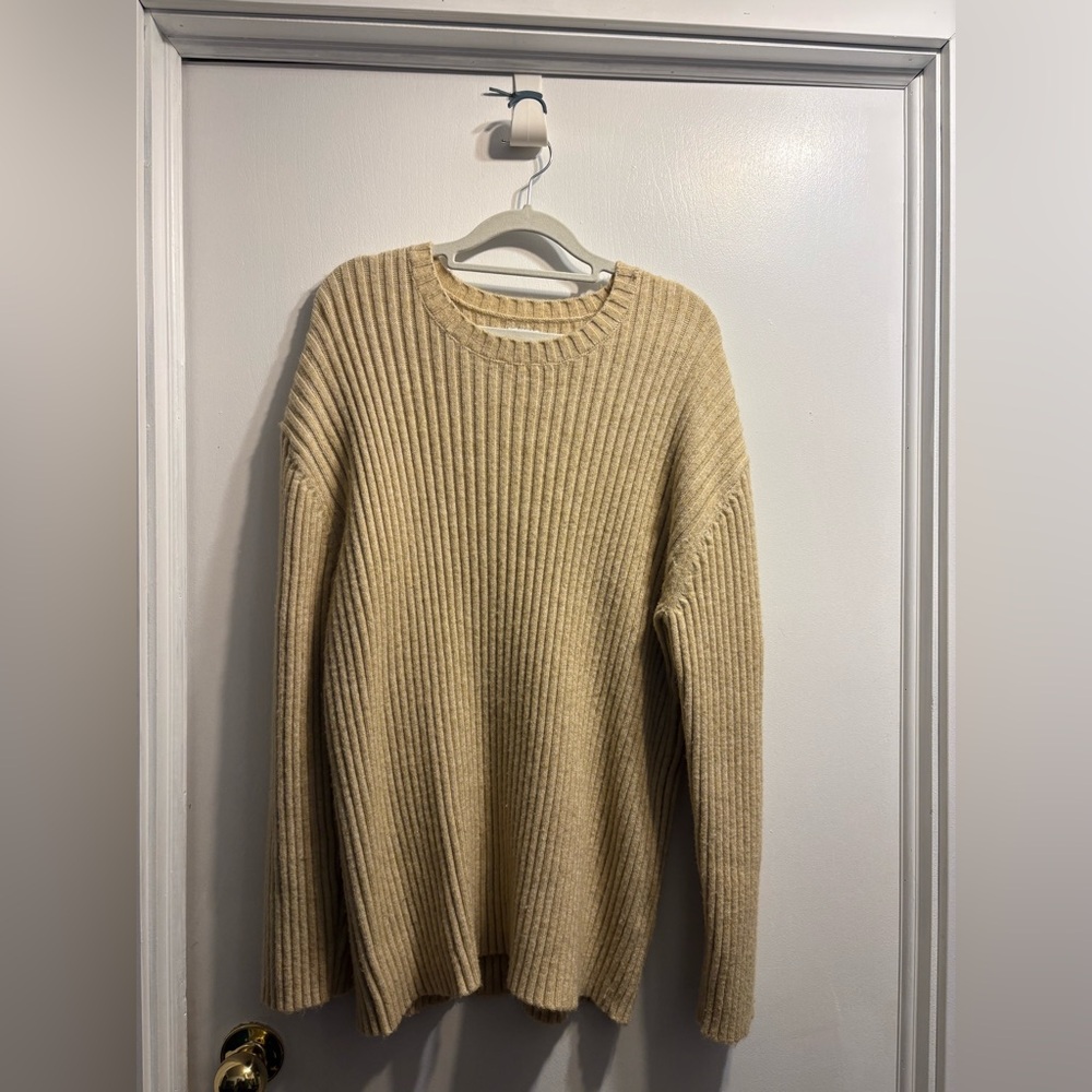 Rhythm Beige Ribbed Crew Neck Sweater